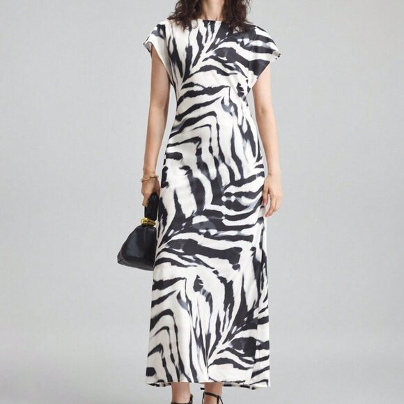 Black Contemporary Elegance Women's Zebra Printed Dress - Picture 1 of 6